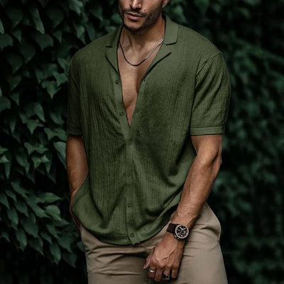 Chemise en lin côtelé pour hommes | Manches Courtes