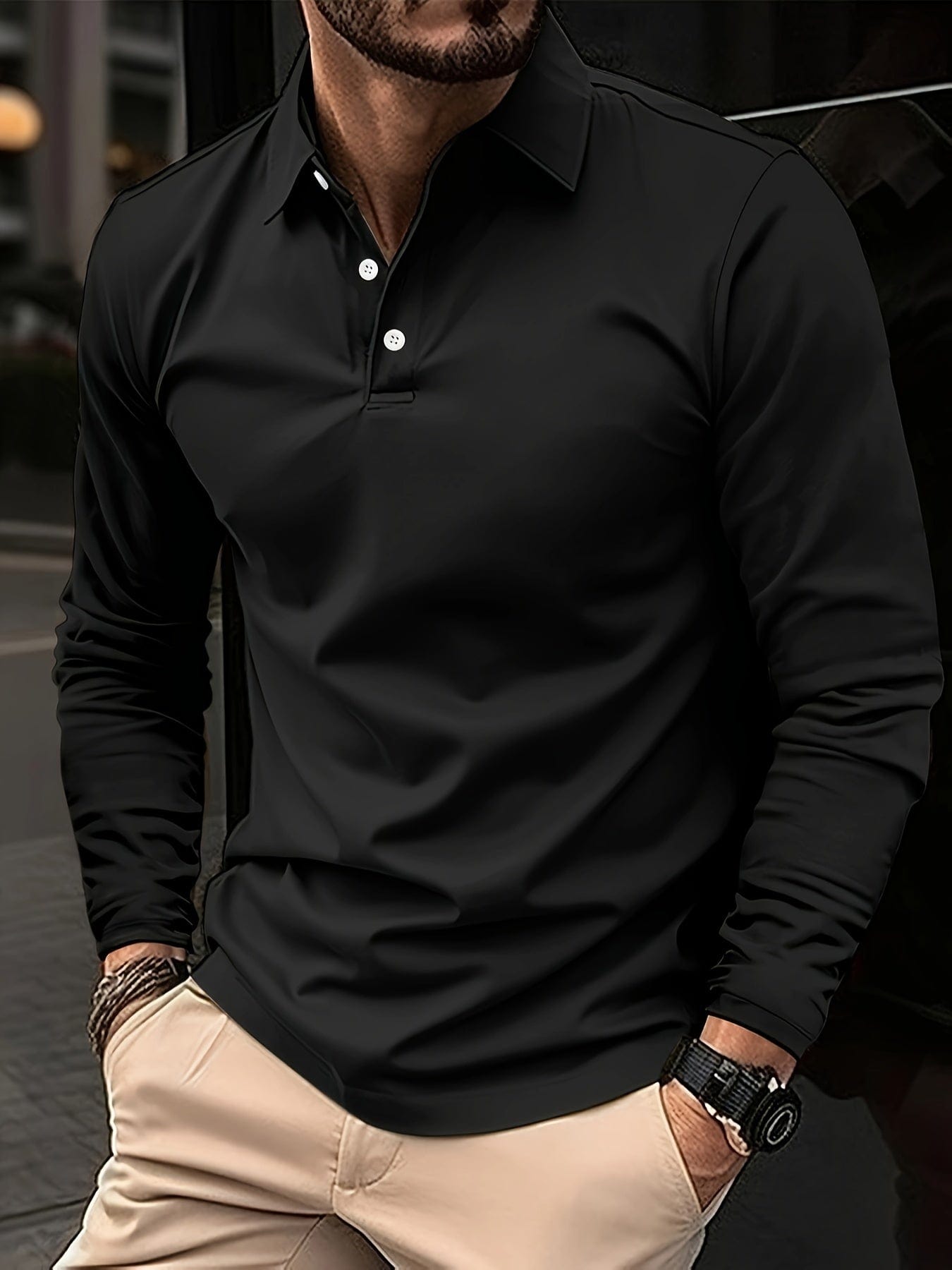 Polo extensible pour hommes | Manches longues