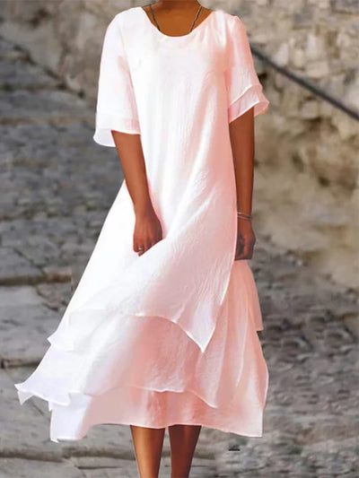 Robe en coton lin double épaisseur pour femme | Midi