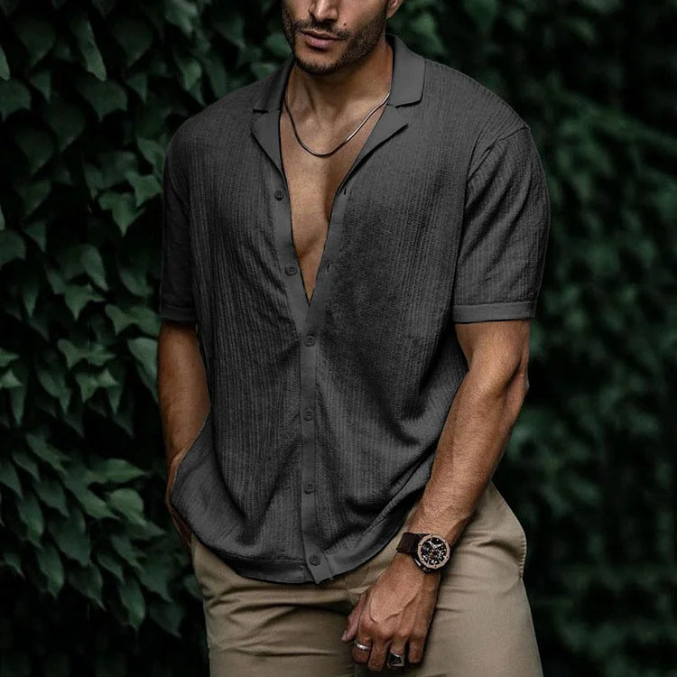 Chemise en lin côtelé pour hommes | Manches Courtes