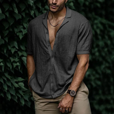 Chemise en lin côtelé pour hommes | Manches Courtes