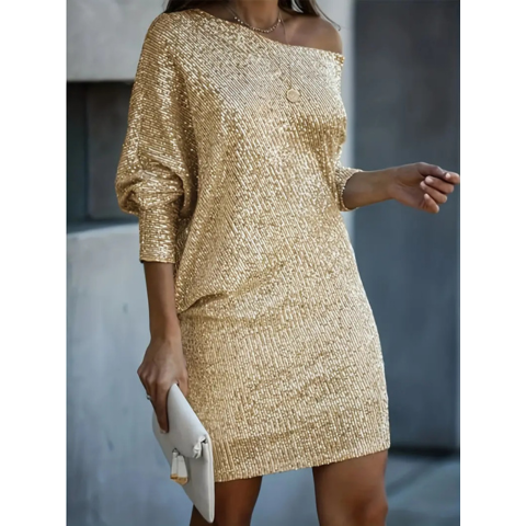 Robe de soirée contrastée à paillettes pour femme | Mini