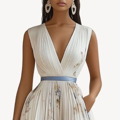 Robe blanche en mousseline à fleurs pour femme | Midi