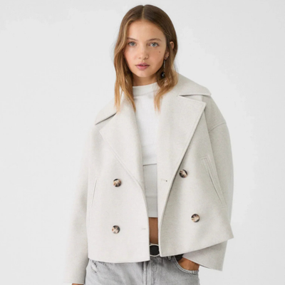 Manteau court à double boutonnage pour femme | Chaud
