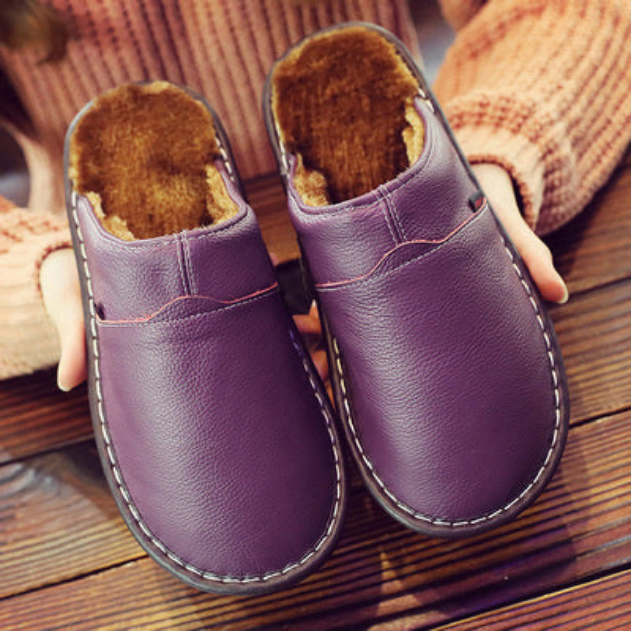 Pantoufles en cuir imperméable pour hommes | Confort