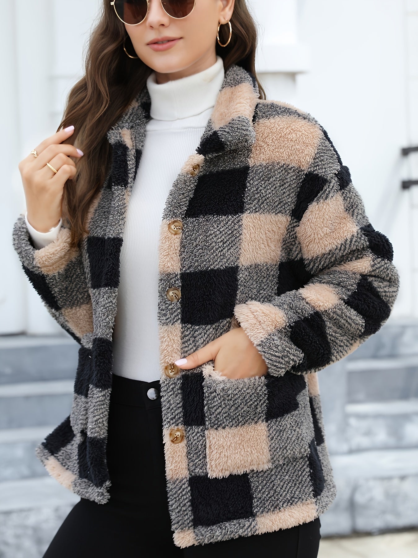Cleo - Veste Sherpa à carreaux