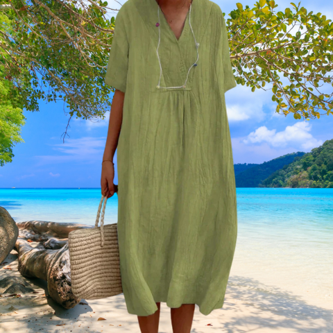 Robe Élégante en Lin et Coton pour Femme | Midi