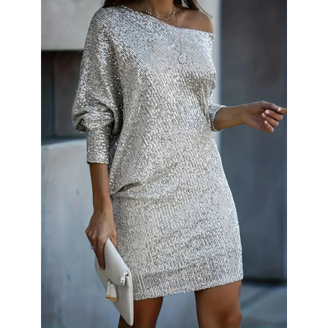 Robe de soirée contrastée à paillettes pour femme | Mini