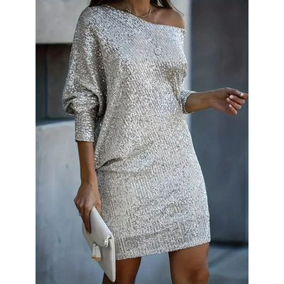 Robe de soirée contrastée à paillettes pour femme | Mini