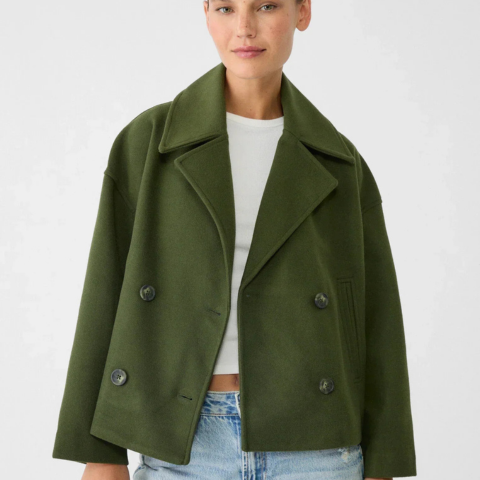 Manteau court à double boutonnage pour femme | Chaud