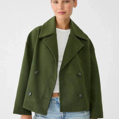 Manteau court à double boutonnage pour femme | Chaud