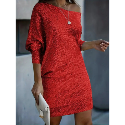 Robe de soirée contrastée à paillettes pour femme | Mini