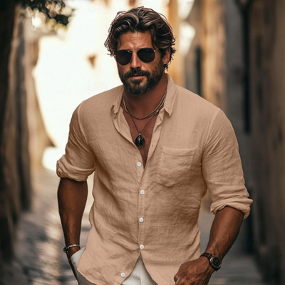 Chemise ajustée en lin pour homme | Manches longues