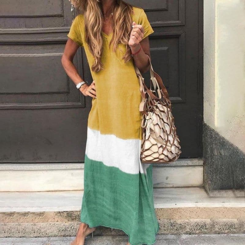 Robe Boho à blocs de couleurs pour femmes | Maxi