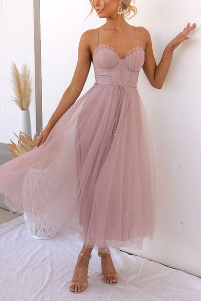 Robe Midi Élégante À Corset Pour Invitée De Mariage | Femme