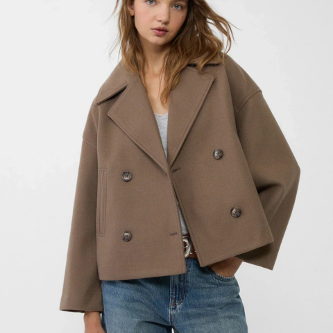 Manteau court à double boutonnage pour femme | Chaud