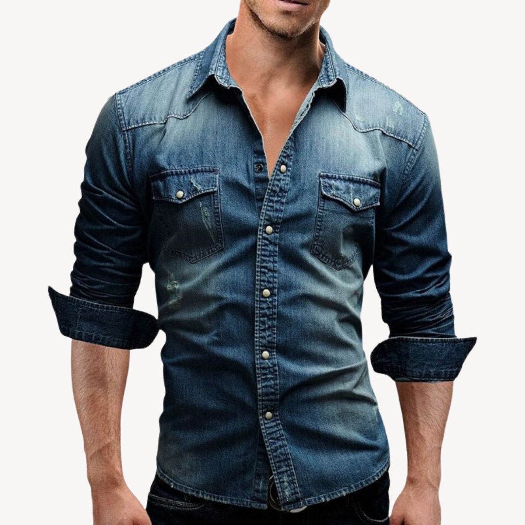 Chemise western en denim pour homme | Manches longues