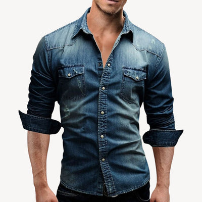 Chemise western en denim pour homme | Manches longues