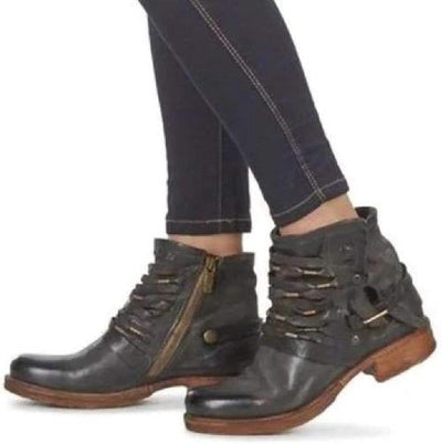 Bottes à cheville en cuir rétro pour femmes | Tendance