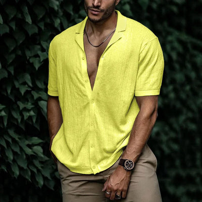 Chemise en lin côtelé pour hommes | Manches Courtes