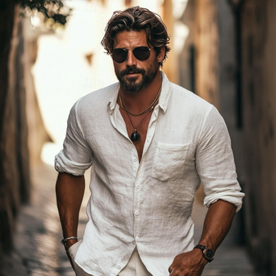 Chemise ajustée en lin pour homme | Manches longues