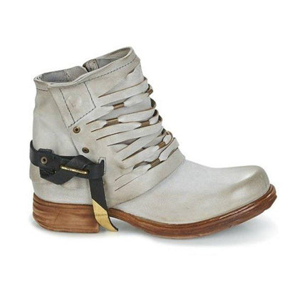 Bottes à cheville en cuir rétro pour femmes | Tendance