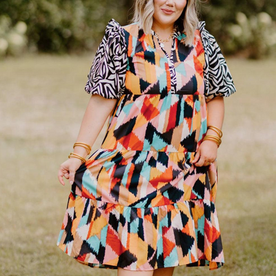 Annika | Robe femme imprimé abstrait | Midi