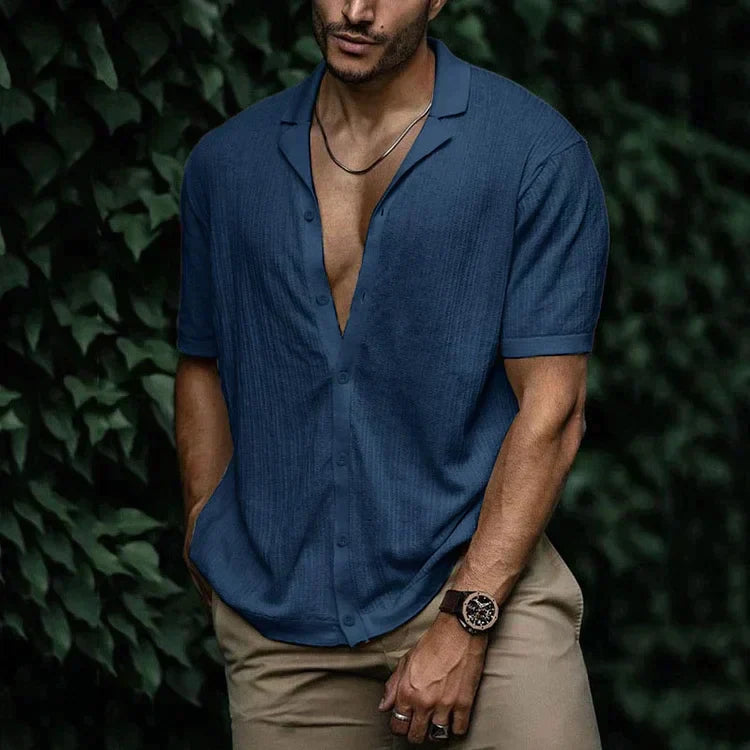 Chemise en lin côtelé pour hommes | Manches Courtes