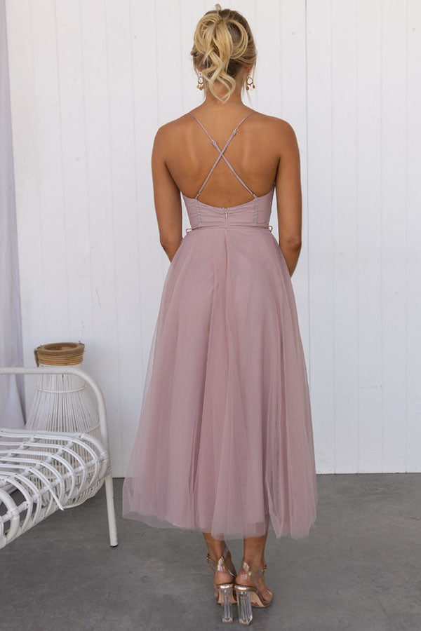 Robe Midi Élégante À Corset Pour Invitée De Mariage | Femme