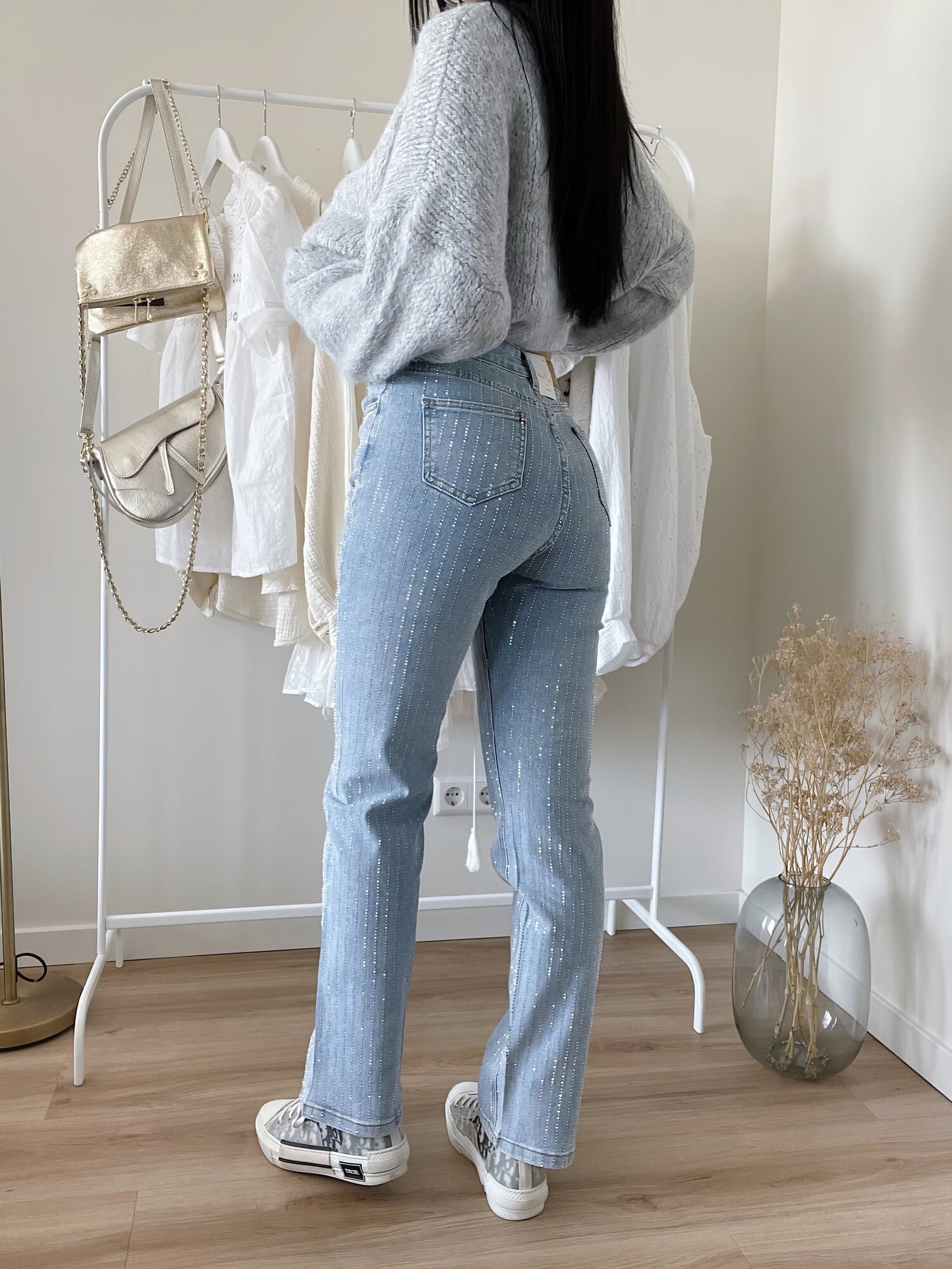 Jeans à paillettes pour femmes | taille haute