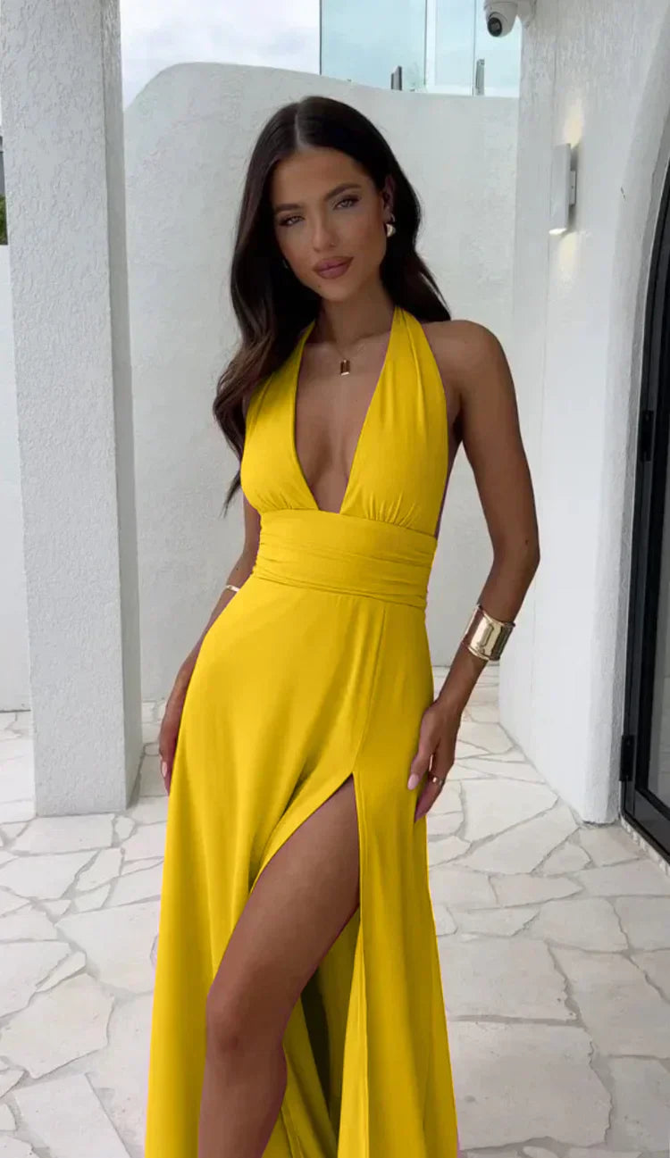 Femmes Sexy V-Neck Split Dress | Maxi