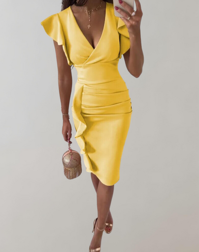 Robe à col montant froncé pour femmes | Midi