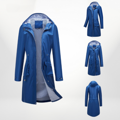 Imperméable à capuche mi-long pour femme | Imperméable
