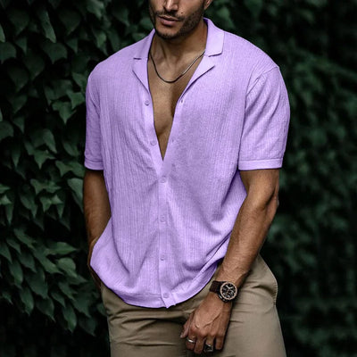 Chemise en lin côtelé pour hommes | Manches Courtes