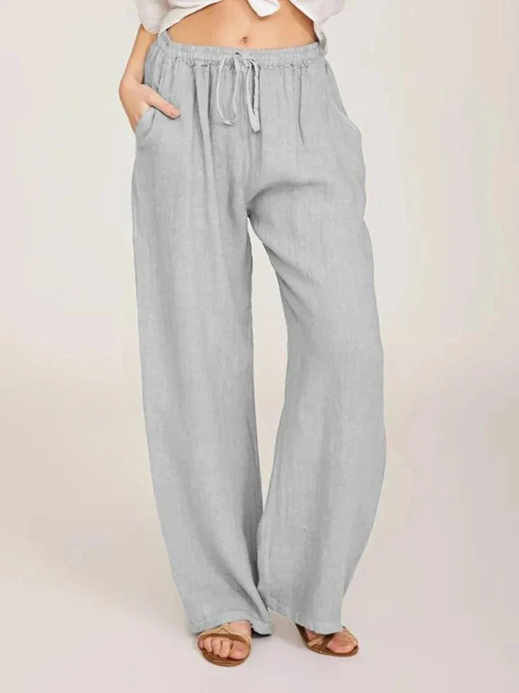 Pantalon de coton-lin pour femmes | taille haute