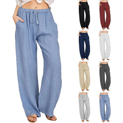 Pantalon de coton-lin pour femmes | taille haute