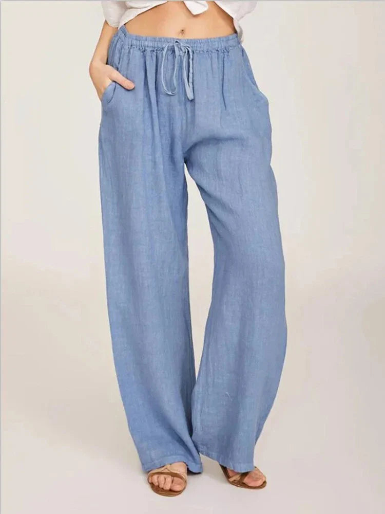 Pantalon de coton-lin pour femmes | taille haute