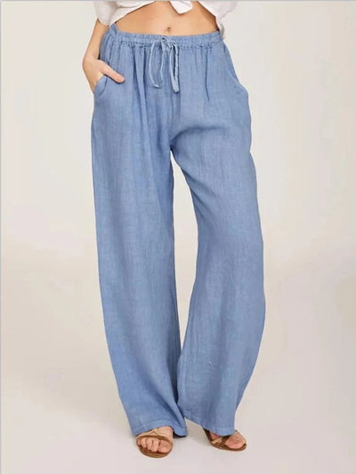 Pantalon de coton-lin pour femmes | taille haute