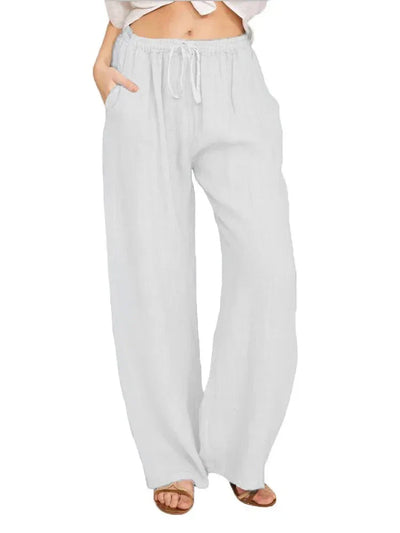 Pantalon de coton-lin pour femmes | taille haute