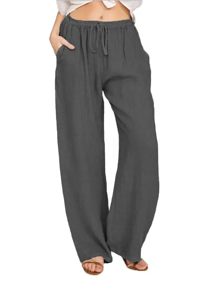 Pantalon de coton-lin pour femmes | taille haute