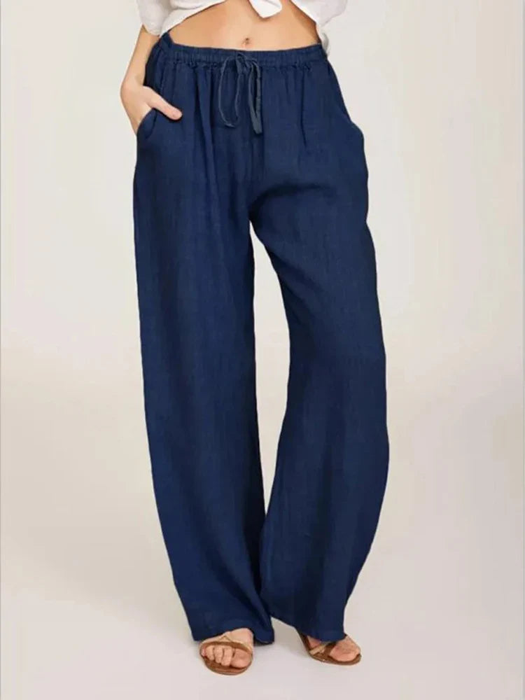 Pantalon de coton-lin pour femmes | taille haute
