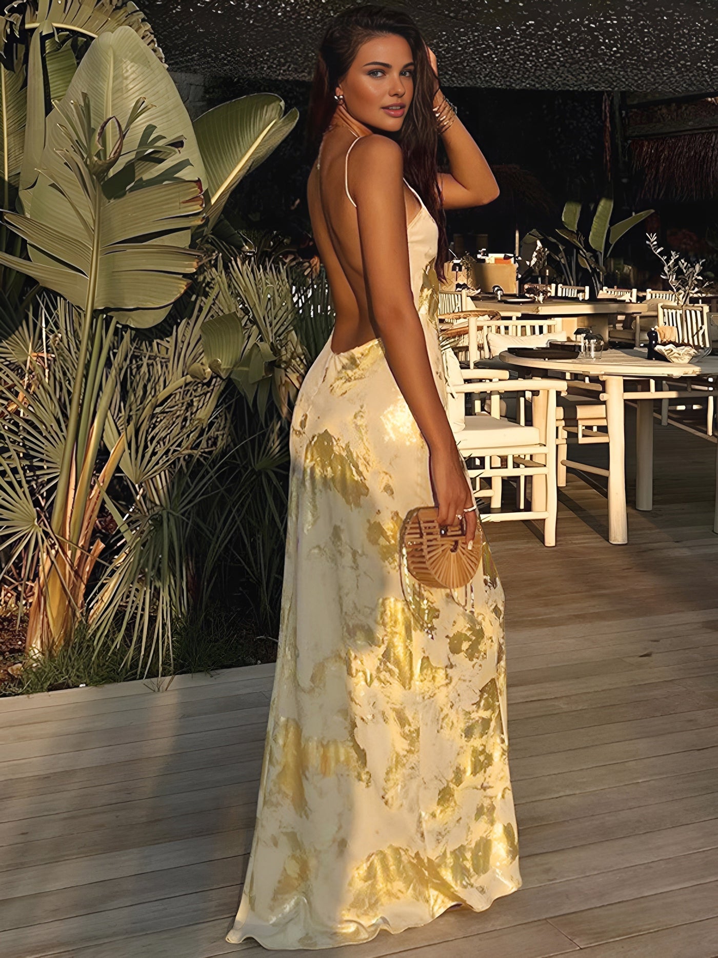 Robe élégante imprimée métallisée pour femmes | Maxi