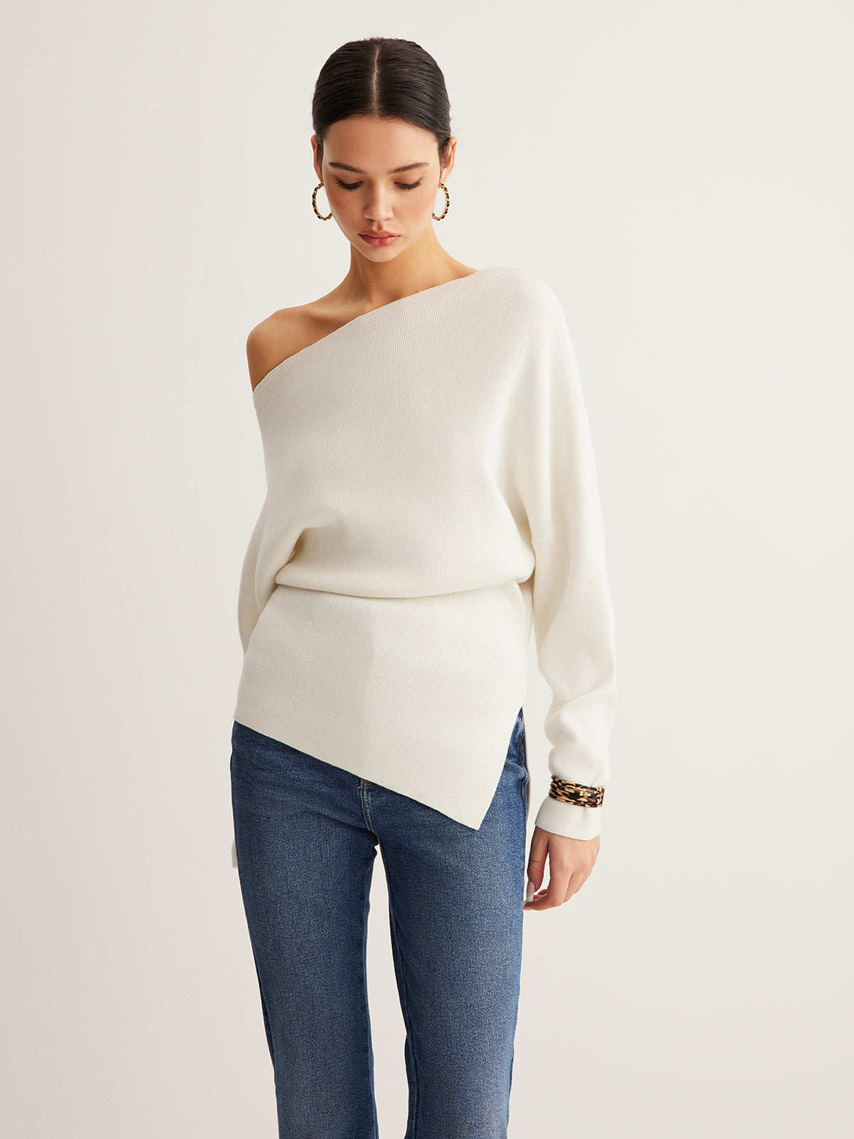 Top asymétrique en tricot pour femmes | Longue