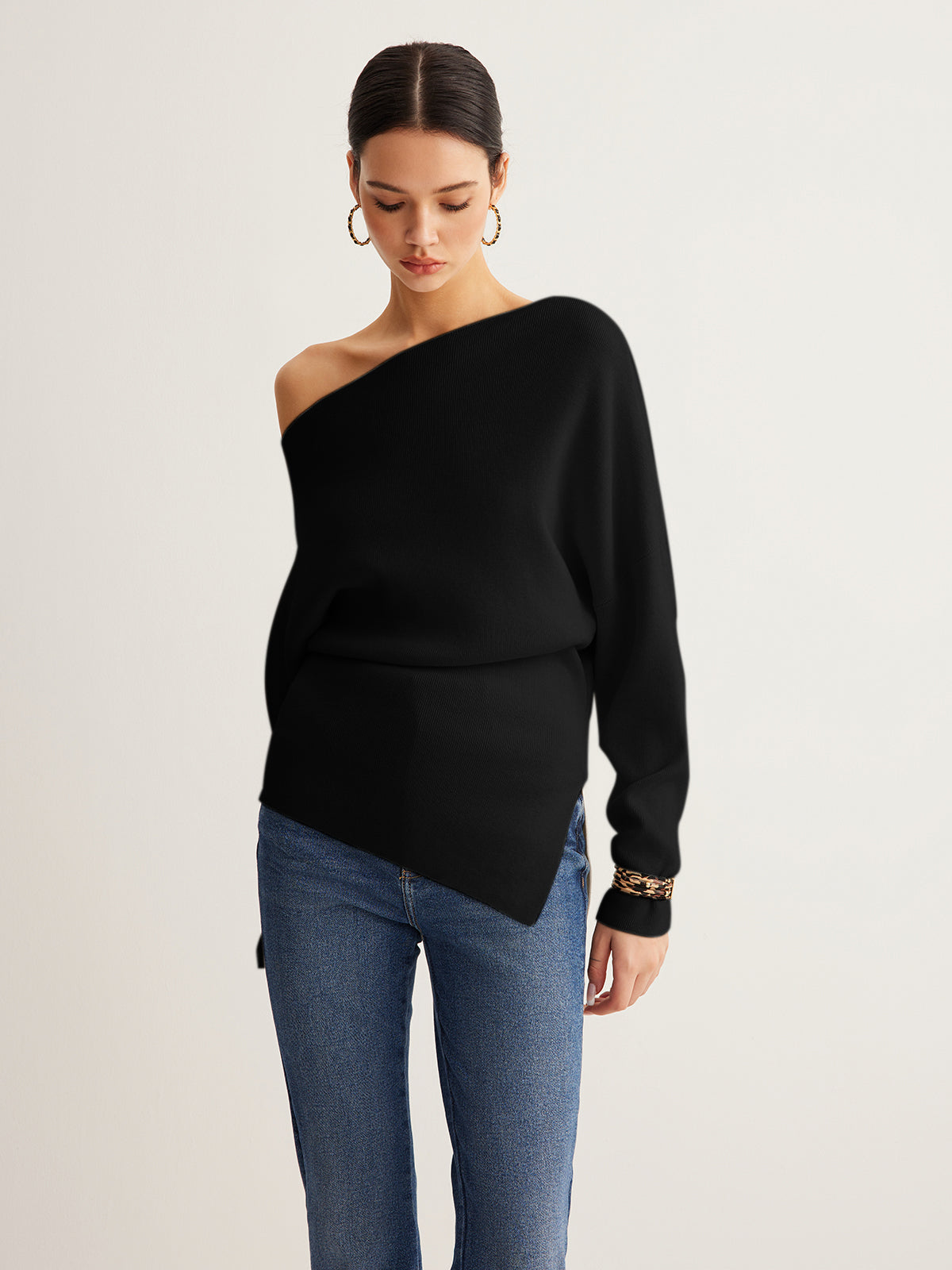 Top asymétrique en tricot pour femmes | Longue
