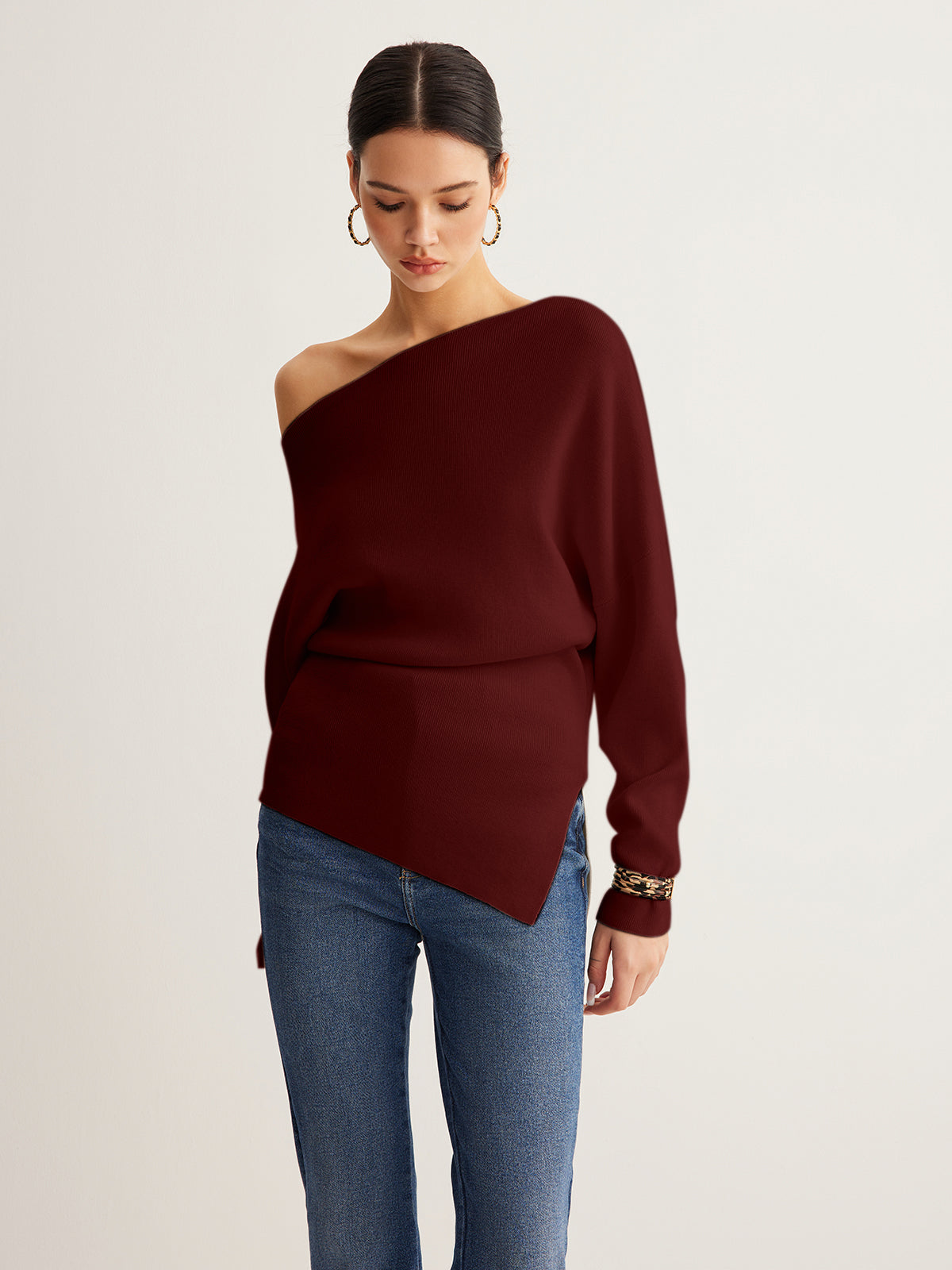Top asymétrique en tricot pour femmes | Longue