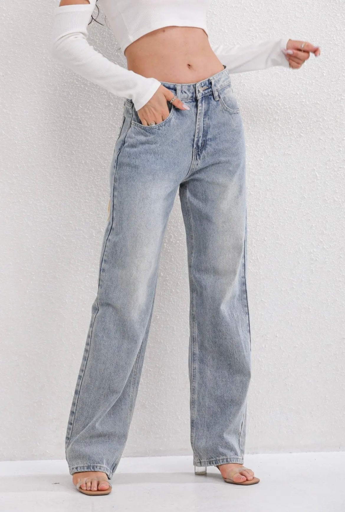 Jeans féminins à jambe droite | Taille haute