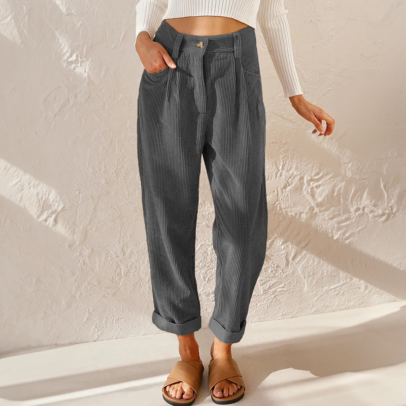 Pantalon taille haute en velours côtelé pour femme | Travail