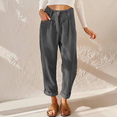 Pantalon taille haute en velours côtelé pour femme | Travail