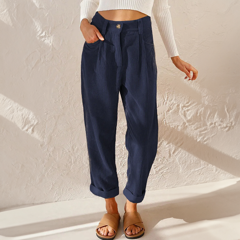 Pantalon taille haute en velours côtelé pour femme | Travail