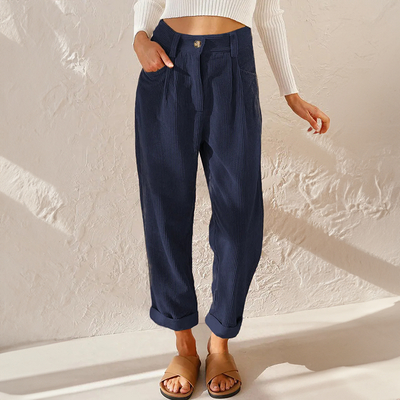 Pantalon taille haute en velours côtelé pour femme | Travail